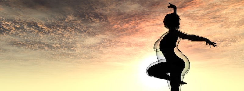 Silhouette of woman demonstrating weight loss.